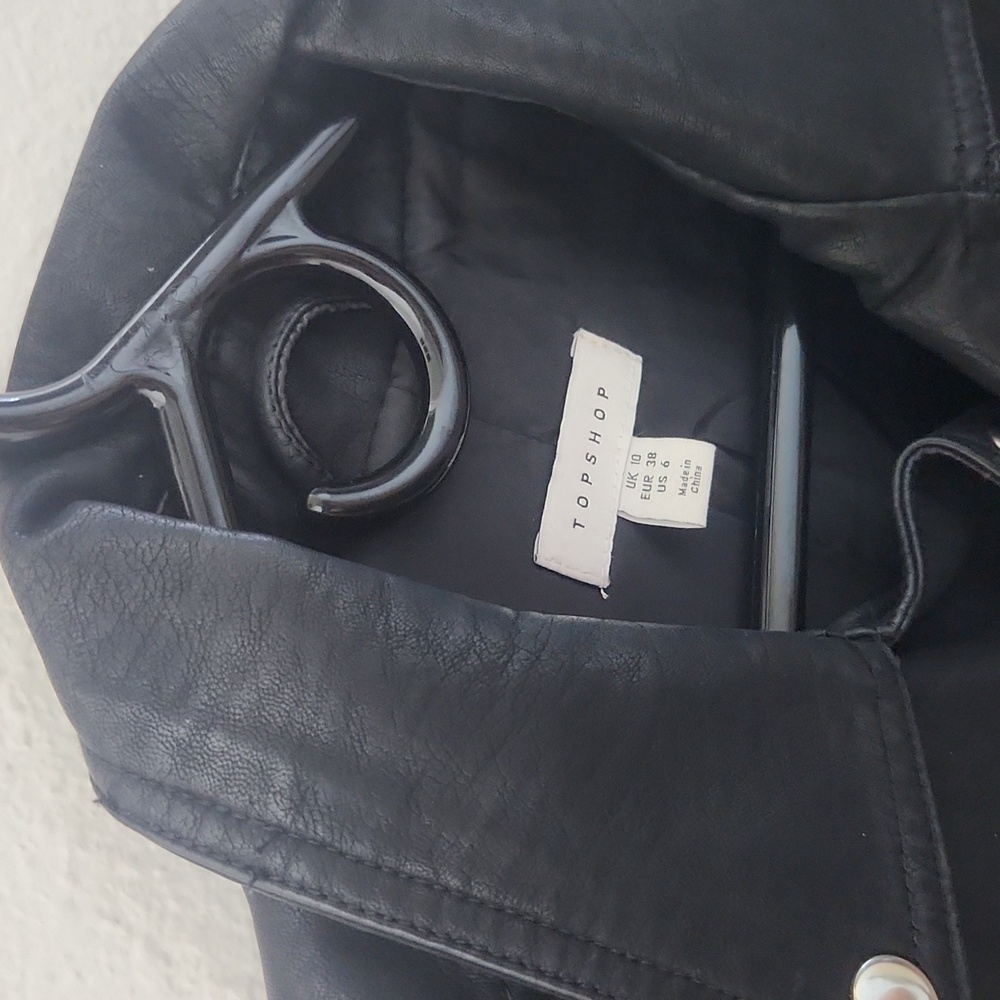 Topshop Black Faux Leather Biker Jacket - Picture 8 of 8